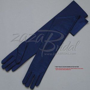 19.5″ Long 4-Way Stretch Matte Finish Satin Dress Gloves 12BL - Navy